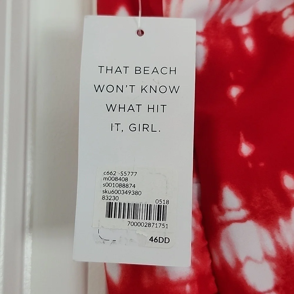 CACIQUE Tankini Top Swim Tie Dye Red White 46DD